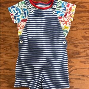 Baby Boden Navy and White Striped Overalls with Red Trim